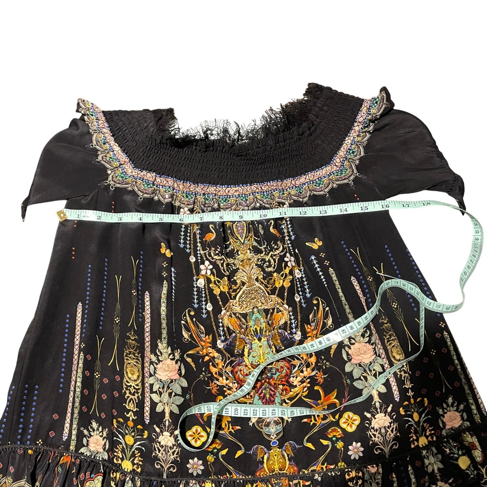 Camilla Rebelle Off Shoulder Beaded 100% Silk Dress Bell Sleeves Flowy XS Black - Picture 5 of 11